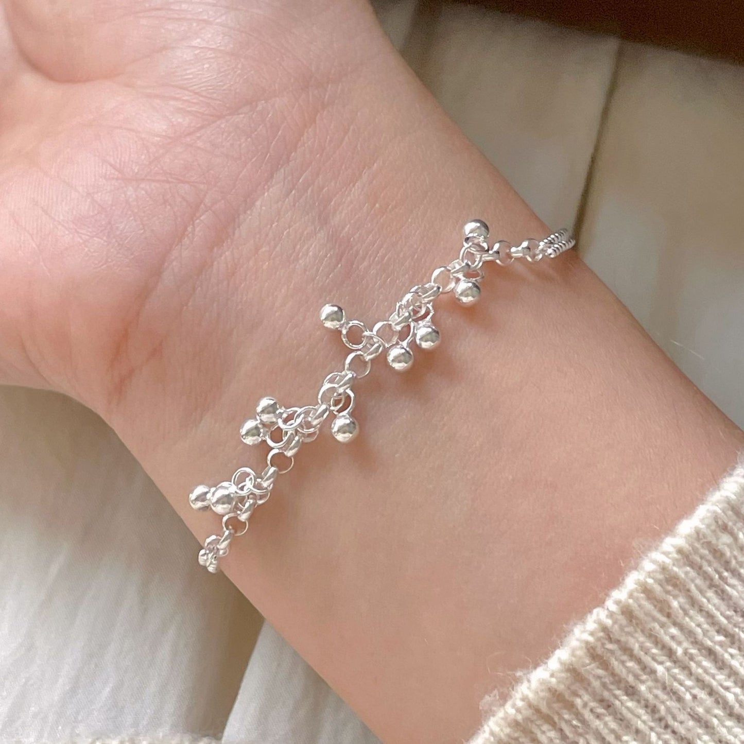 Minimalist Round Bead Bracelet in 925 Sterling Silver with Polished Finish for Women