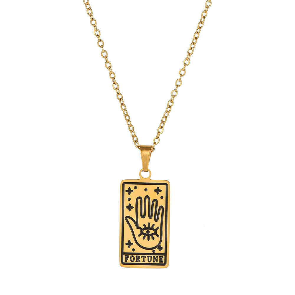 Minimalist Geometric Drip Oil Plated Titanium Steel Tarot Pendant Necklace with Cable Chain