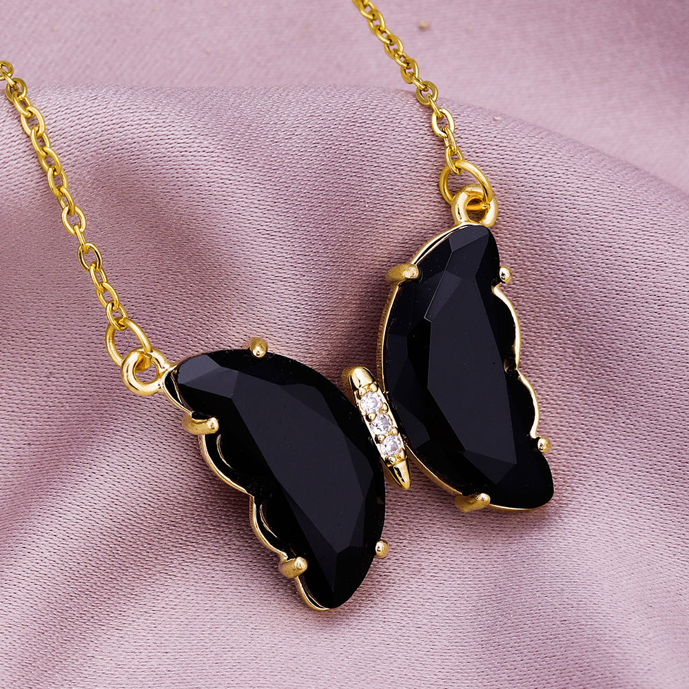 Collana da donna in acciaio al titanio con strass a forma di farfalla, minimalista e dolce catena per clavicola