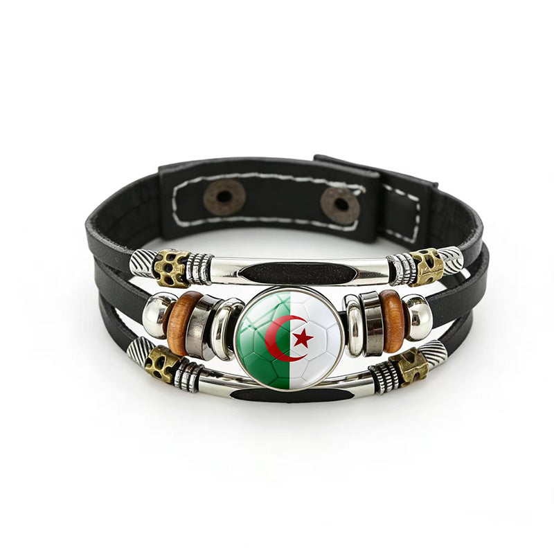 Bracciale unisex vintage in pelle placcata con forme geometriche, multistrato, intrecciato