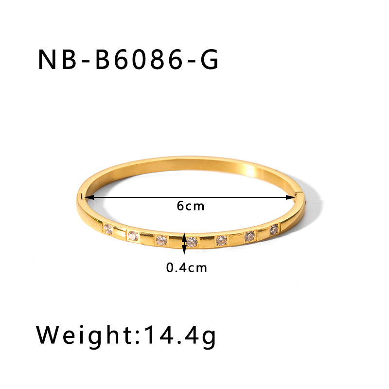 Geometric Heart-Shaped Titanium Steel Bracelet with Zircon Inlays Plated in 18K Gold for Women