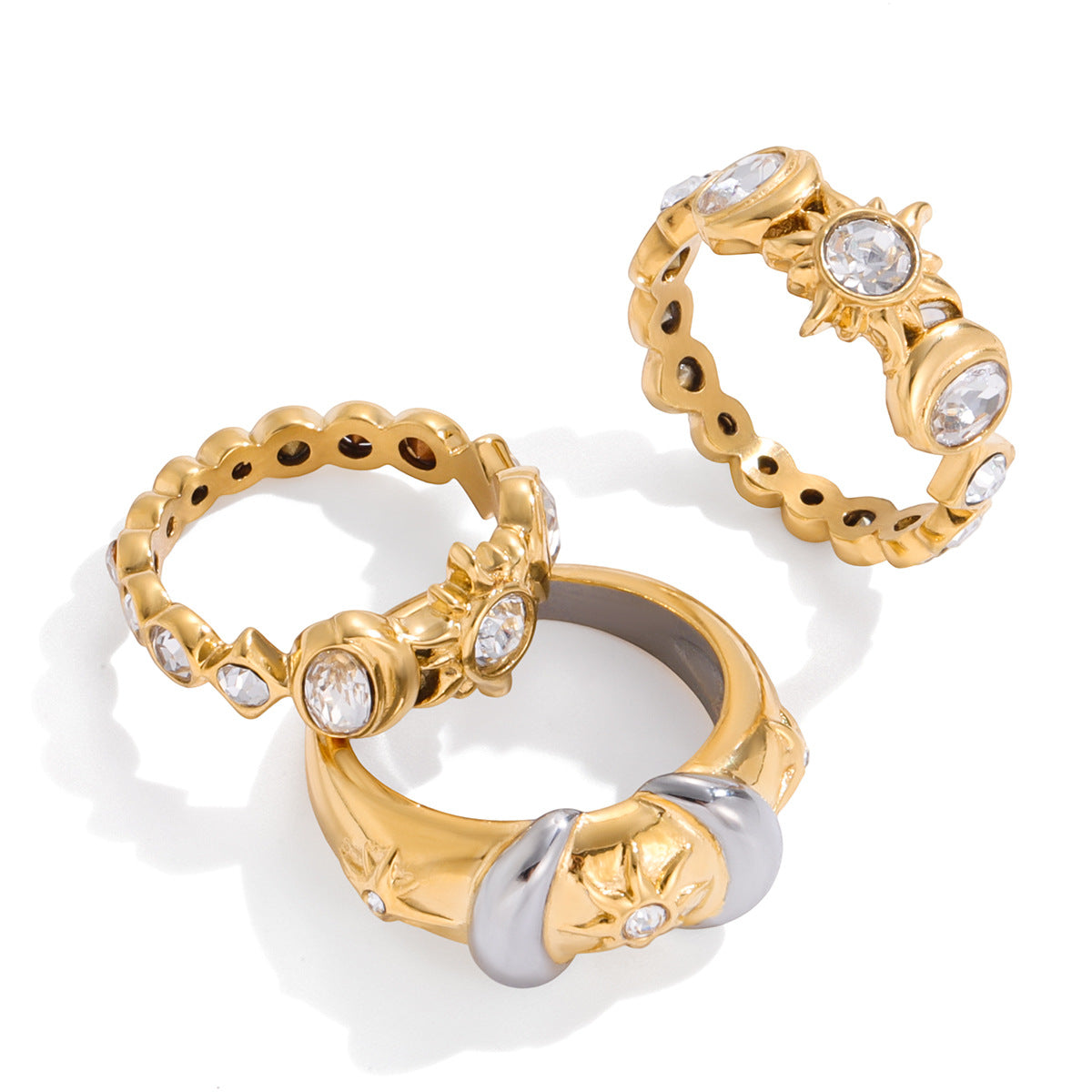 Anillo de Acero de Titanio Geométrico con Incrustaciones de Circonita, Enchapado para Mujer, Joyería Minimalista de Lujo y Moda