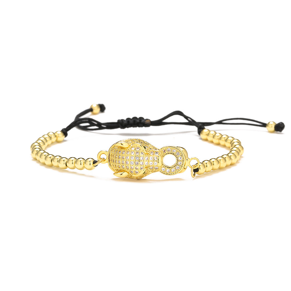 Minimalist Geometric Leopard Charm Adjustable Drawstring Bracelet for Women in Brass with 18K Gold Plating and Zircon