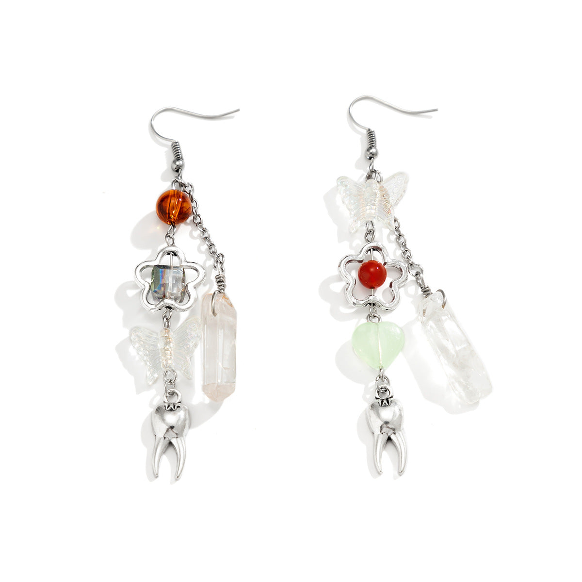 Pendientes de Mariposa Asimétricos Minimalistas para Mujer de Aleación con Circonita Cúbica Cortada con Láser y Acabado Galvanizado