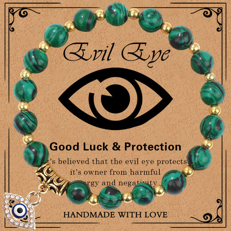 Minimalist Elegant 8mm Pink Zebra Stone Evil Eye Bracelet Unisex Fashion Jewelry Gift