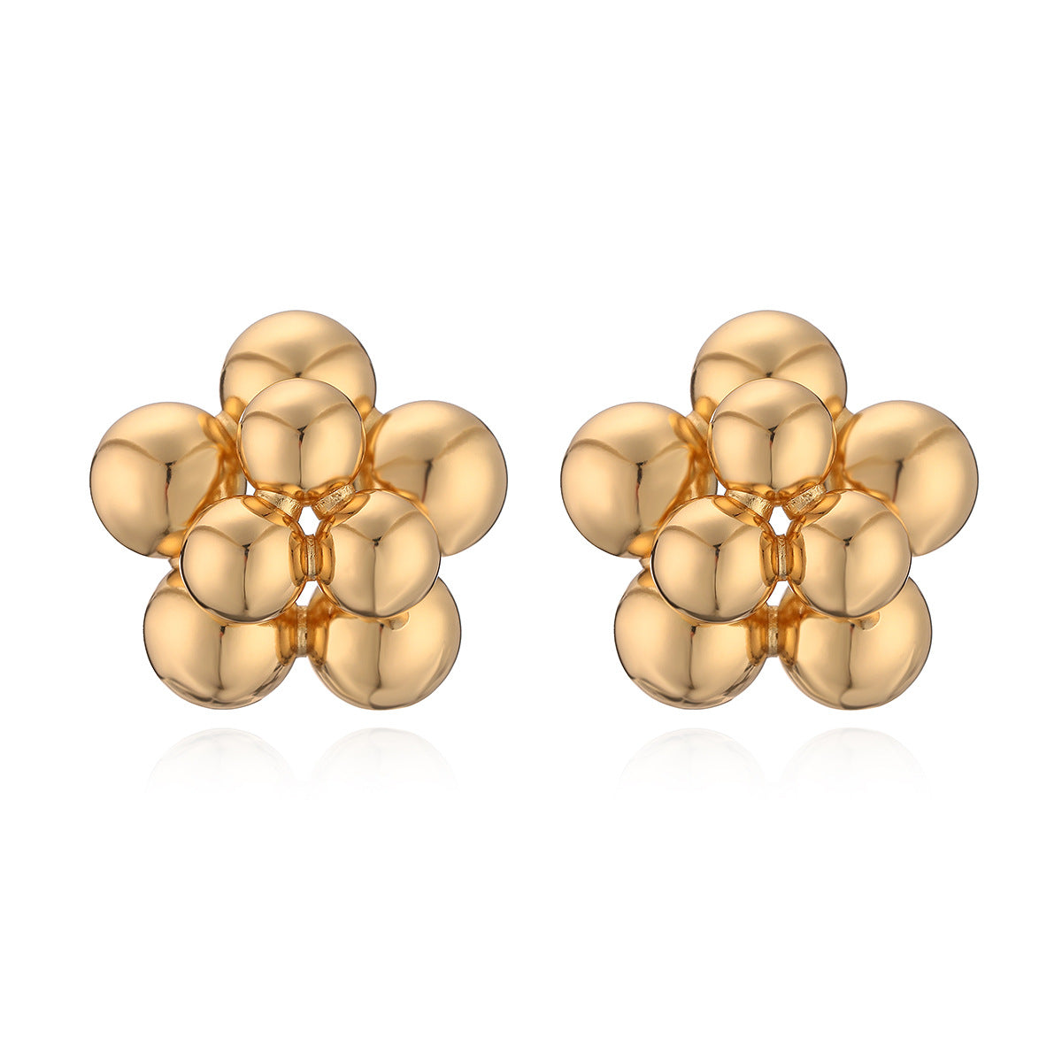 Minimalist Floral Geometric Copper Earrings with Gold Plating for Women