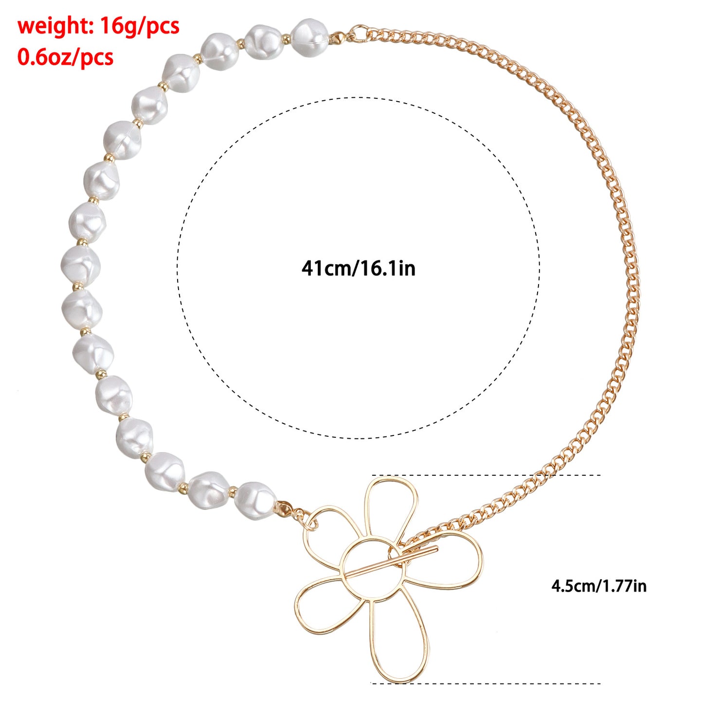 Geometric Hollow Flower Pendant Necklace for Women with Electroplated Metal Chain and Imitation Pearl Beads