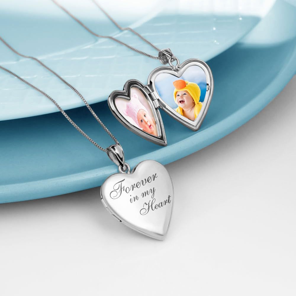 Minimalist Heart-Shaped Stainless Steel Pendant Necklace with Engraving and Openable Photo Frame, Silver Plated Titanium Steel Charm