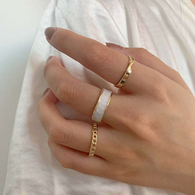 Minimalist Luxury Geometric Round Drip Oil Plated Alloy Open Ring Set