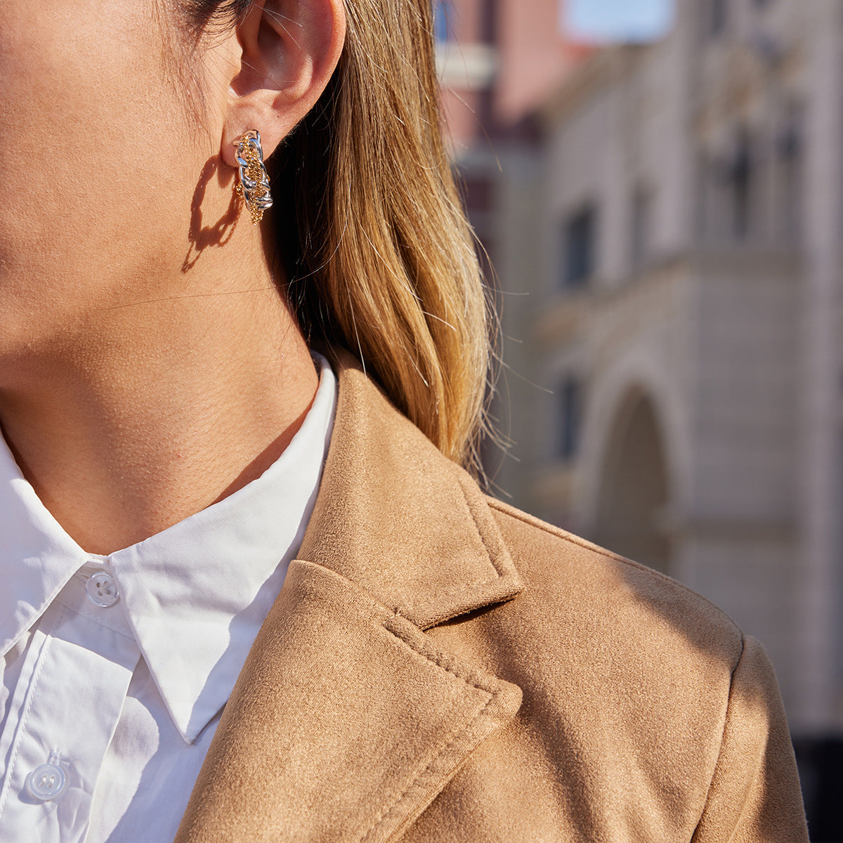Pendientes colgantes geométricos de acero inoxidable con acabado chapado para mujer, joyería de oreja minimalista y a la moda