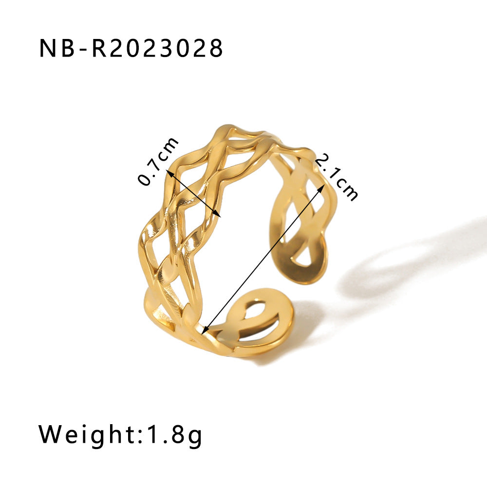 Minimalist Heart-Shaped Geometric Stainless Steel Open Ring for Women with 18K Vacuum Plating Finish