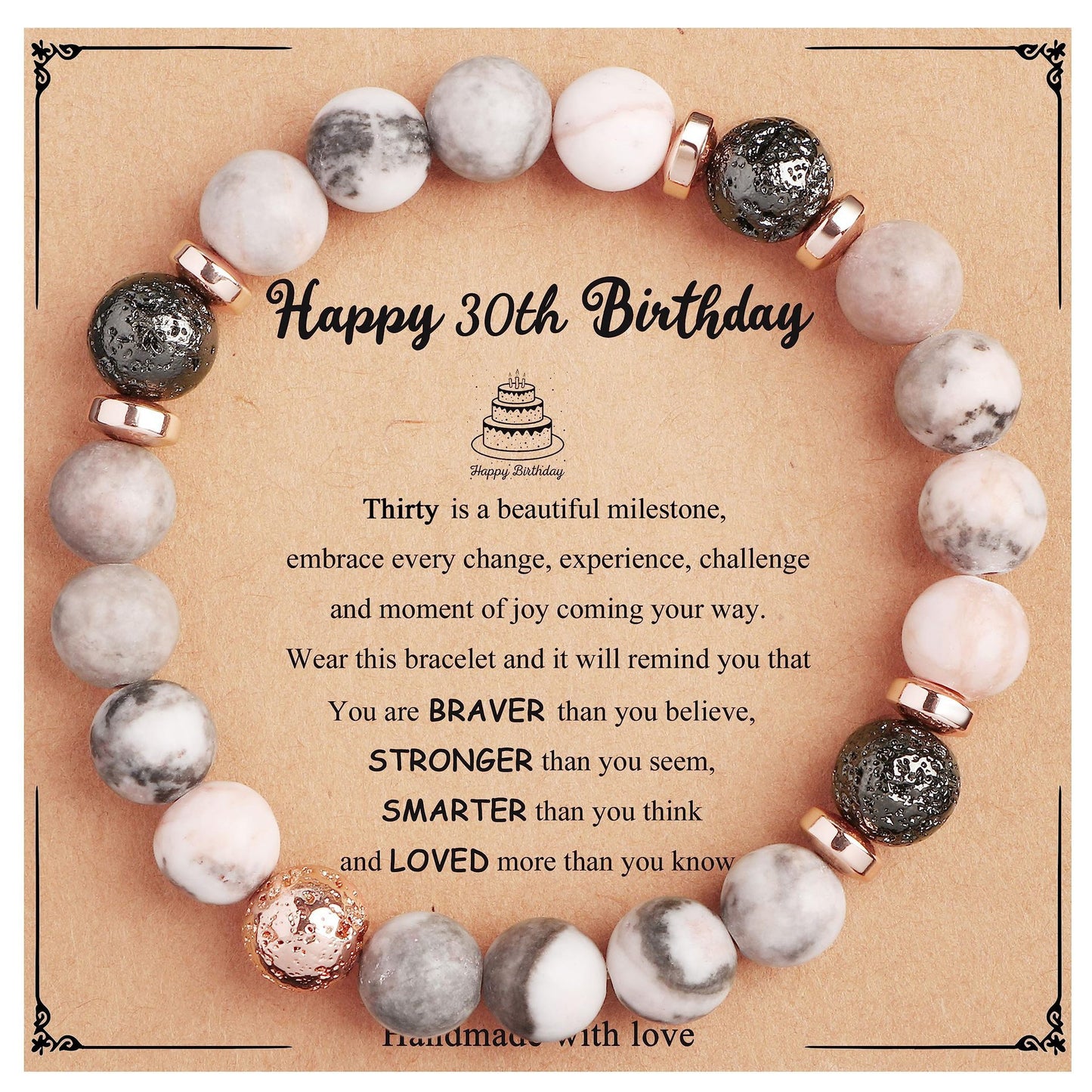 Natural Stone Zebra Print Round Beaded Bracelet for Women