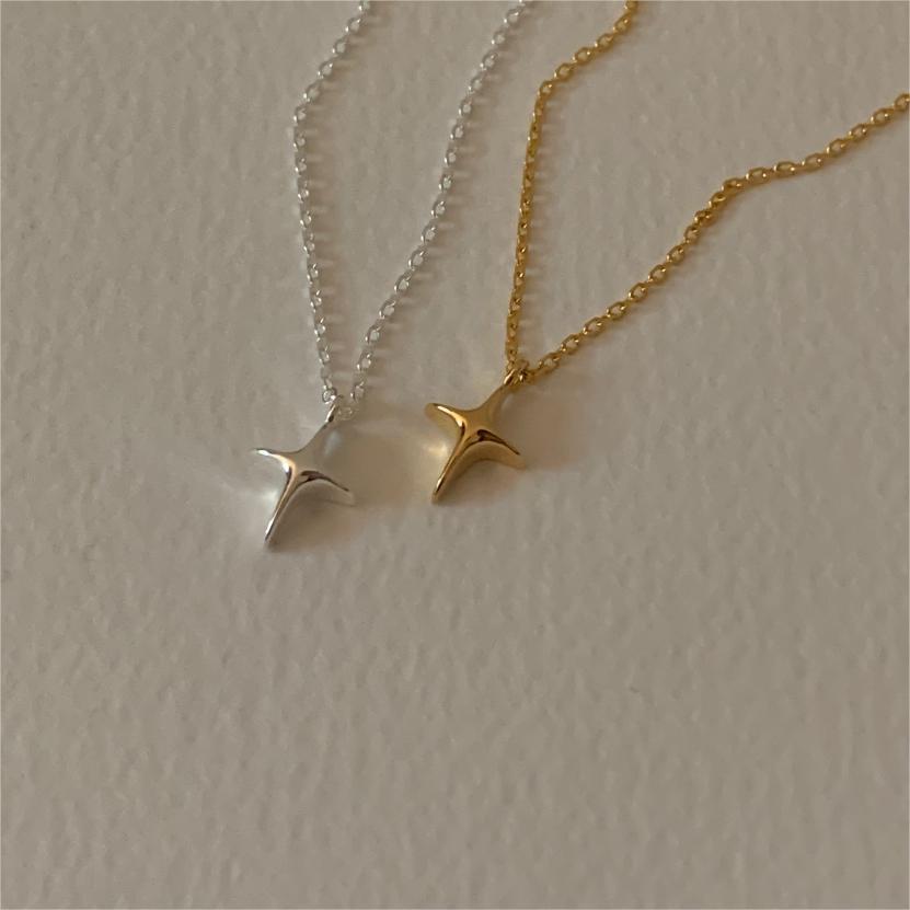 Collana con Pendente a Stella Geometrico Minimalista in Argento Sterling 925 Placcato Oro, Delicata Catena a Croce per Donna