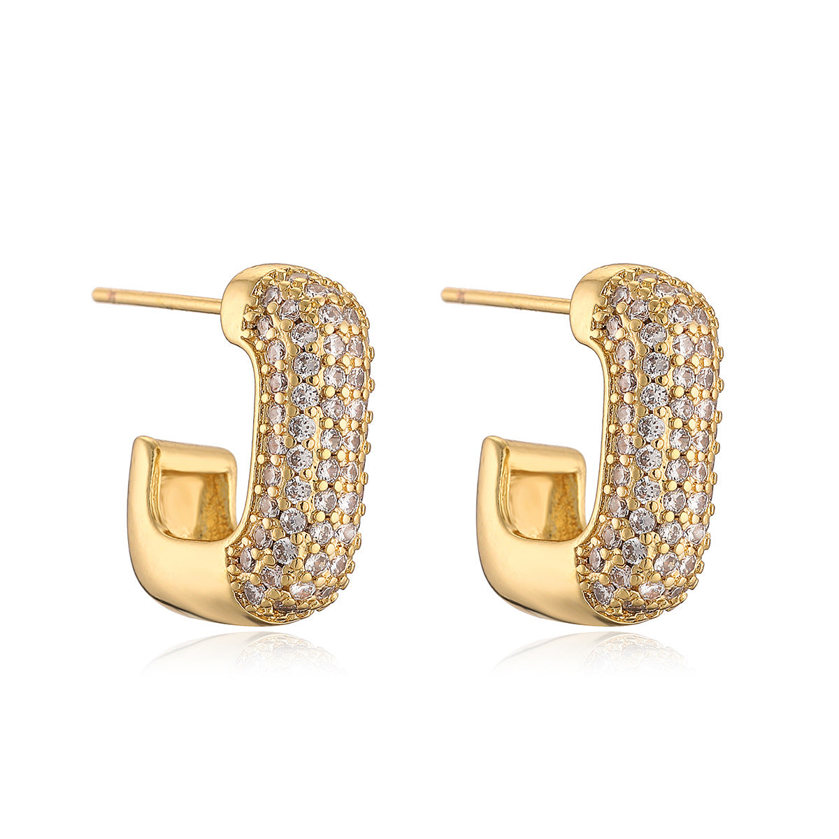 Geometric Stud Earrings for Women Made of Brass with Real Gold Plating and Micro-Paved Zirconia, Fashion-Forward Minimalist Design