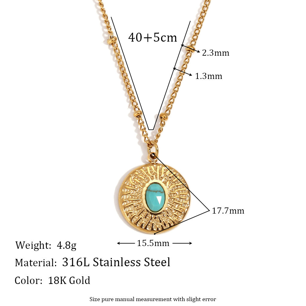 Vintage Palace Style Geometric Stainless Steel 18K Gold Plated Necklace for Women with Natural Stone and Shell Pendant