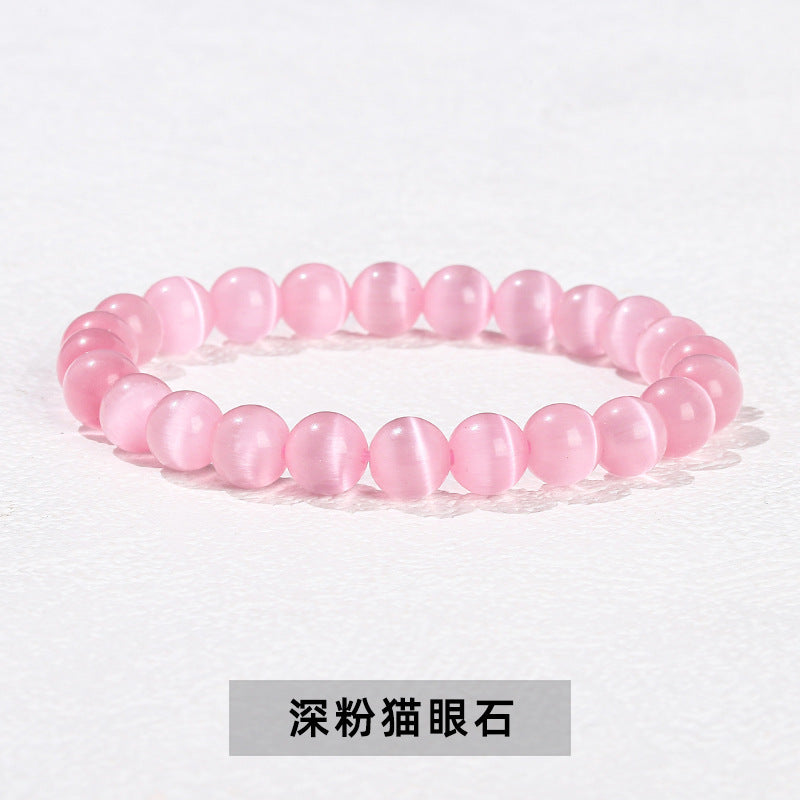 Elegant Round Cat's Eye Stone Beaded Bracelet for Women
