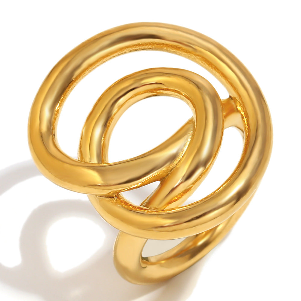 Minimalist Geometric Stainless Steel Ring with 18K Gold Plating for Women