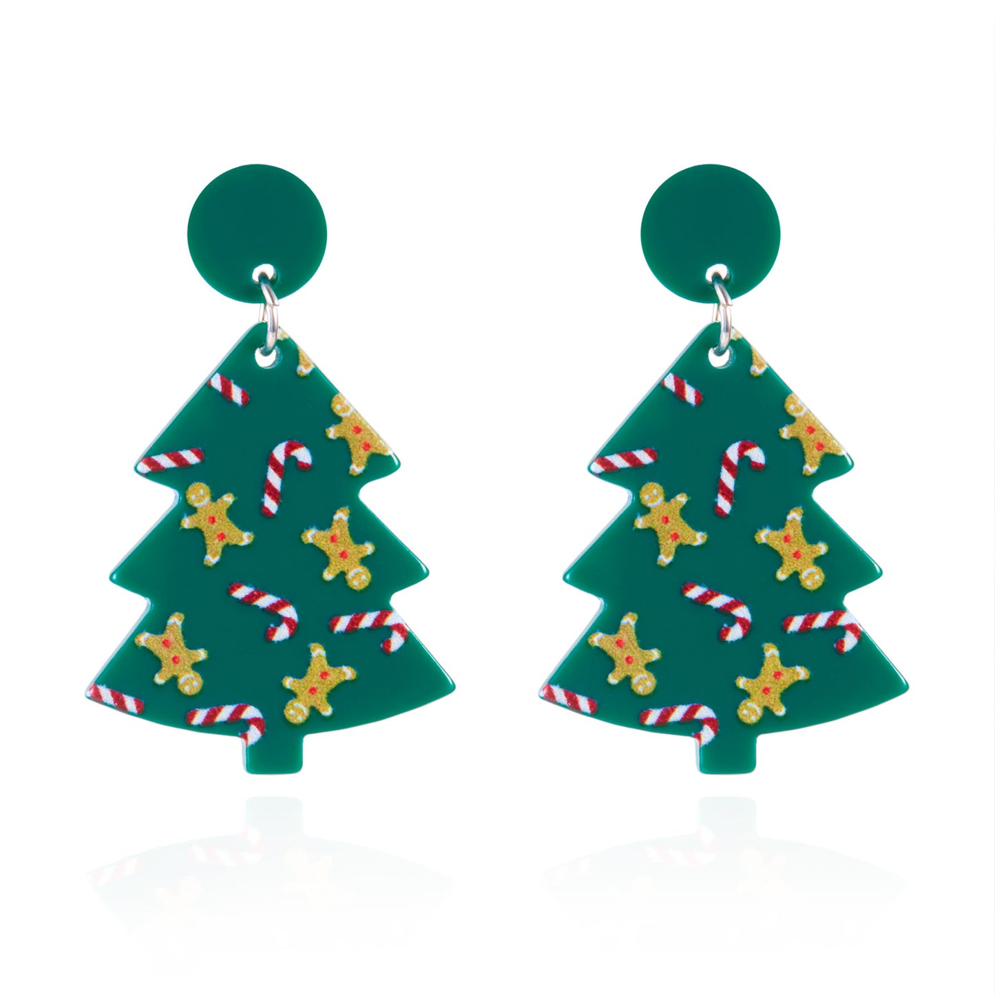 Orecchini a perno in acrilico per Natale, dolci e audaci, con fantasia di bastoncino di zucchero, omino di pan di zenzero e albero di Natale, da donna