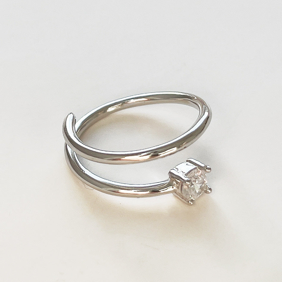 Anello a Spirale in Zircone da Donna, Avvolto a Mano in Filo d'Argento Sterling 925, Anello Fascia Statement Geometrico Stile Ins, Gioielli alla Moda Minimalisti
