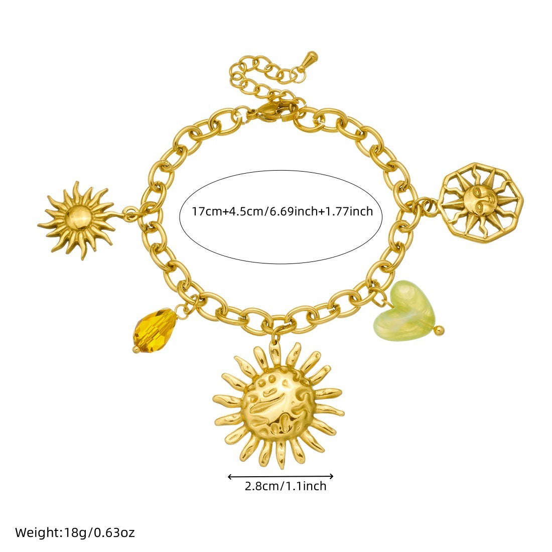 Fashion Elegant Floral Heart Geometric Stainless Steel Plated Pendant Necklace and Bracelet Set with Beaded Sunflower Design for Women