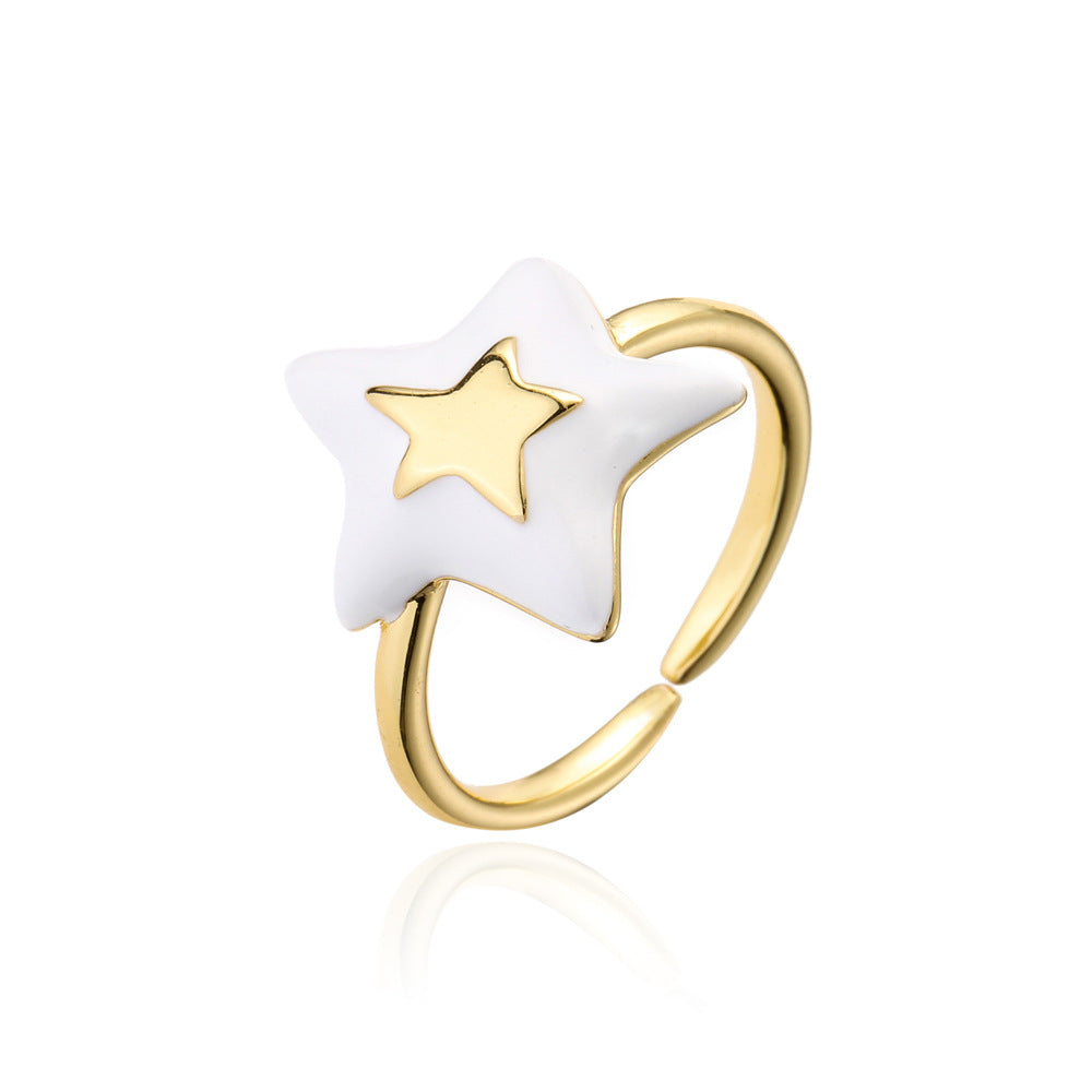 Minimalist Irregular Five-Pointed Star Open Ring for Women in Copper with 18K Gold Plating and Enamel Finish