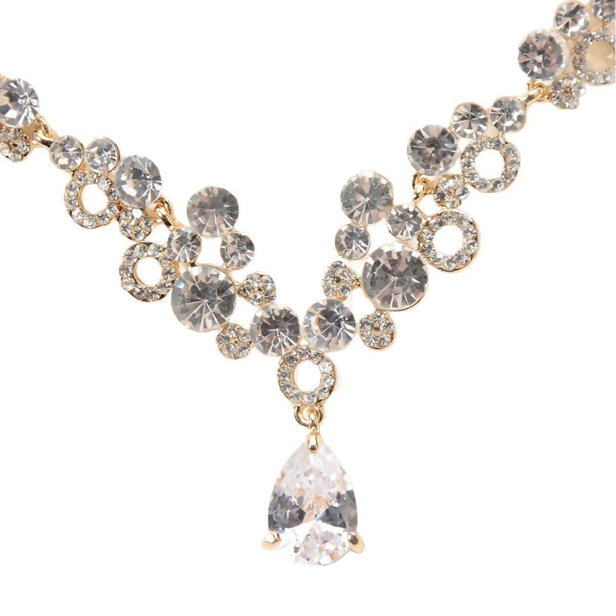 Luxury Elegant Cubic Zirconia Inlay Rhinestone Heart Teardrop Round Pendant Necklace and Earring Set for Women Wedding Party