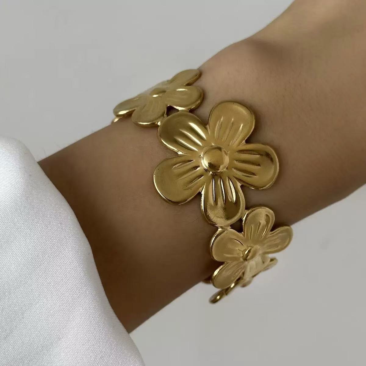 Fashion Geometric Textured Wave Pattern Plated Stainless Steel Wide Open Cuff Bracelet for Women