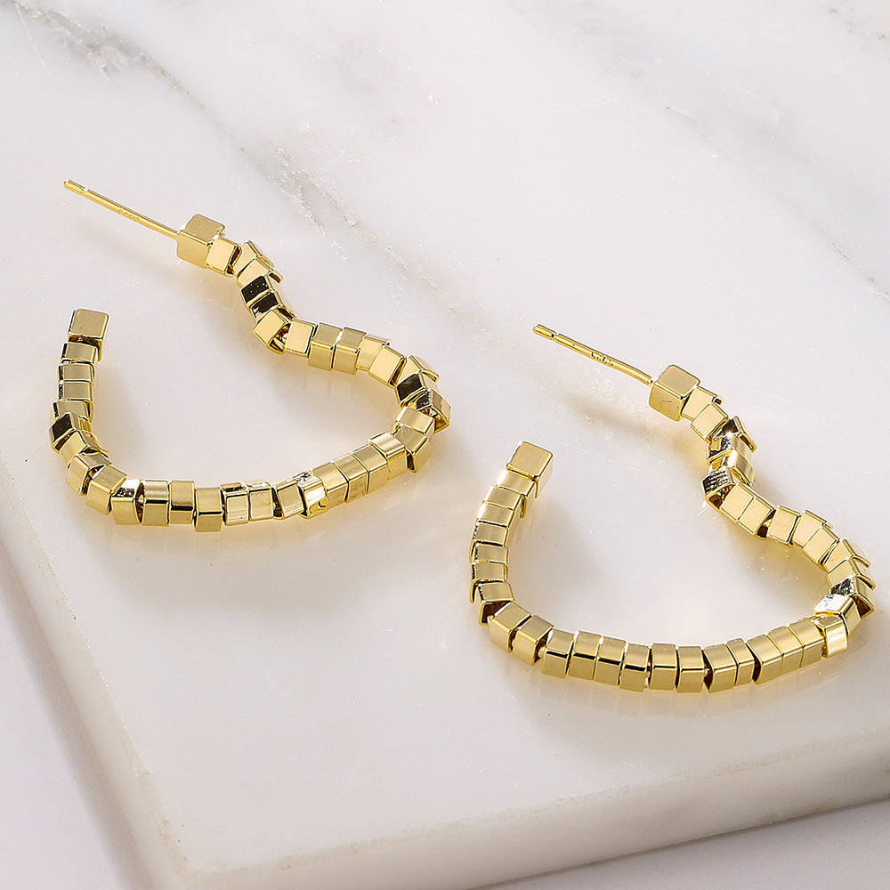 Orecchini a Cuore Geometrico in Rame Placcati Oro 18K da Donna, Minimalisti e di Tendenza per Ogni Giorno