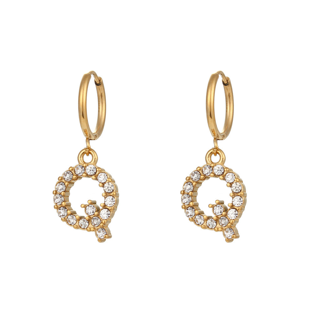 Minimalist Fashion Letter Earrings for Women Stainless Steel with 18K Gold Plating and Micro-Pave Zirconia