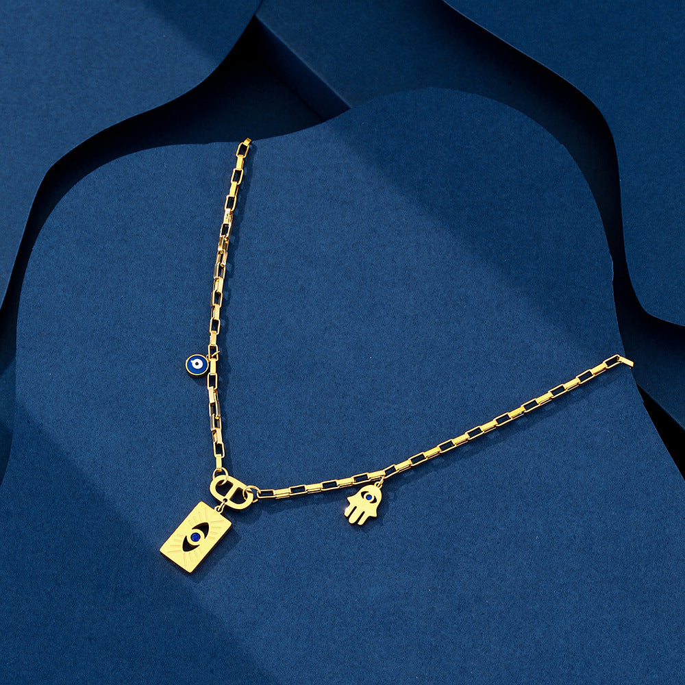 Elegante Collana con Ciondolo Geometrico in Acciaio al Titanio da Donna, Finitura Placcata, Catena Cubana, Gioielli di Moda Minimalisti