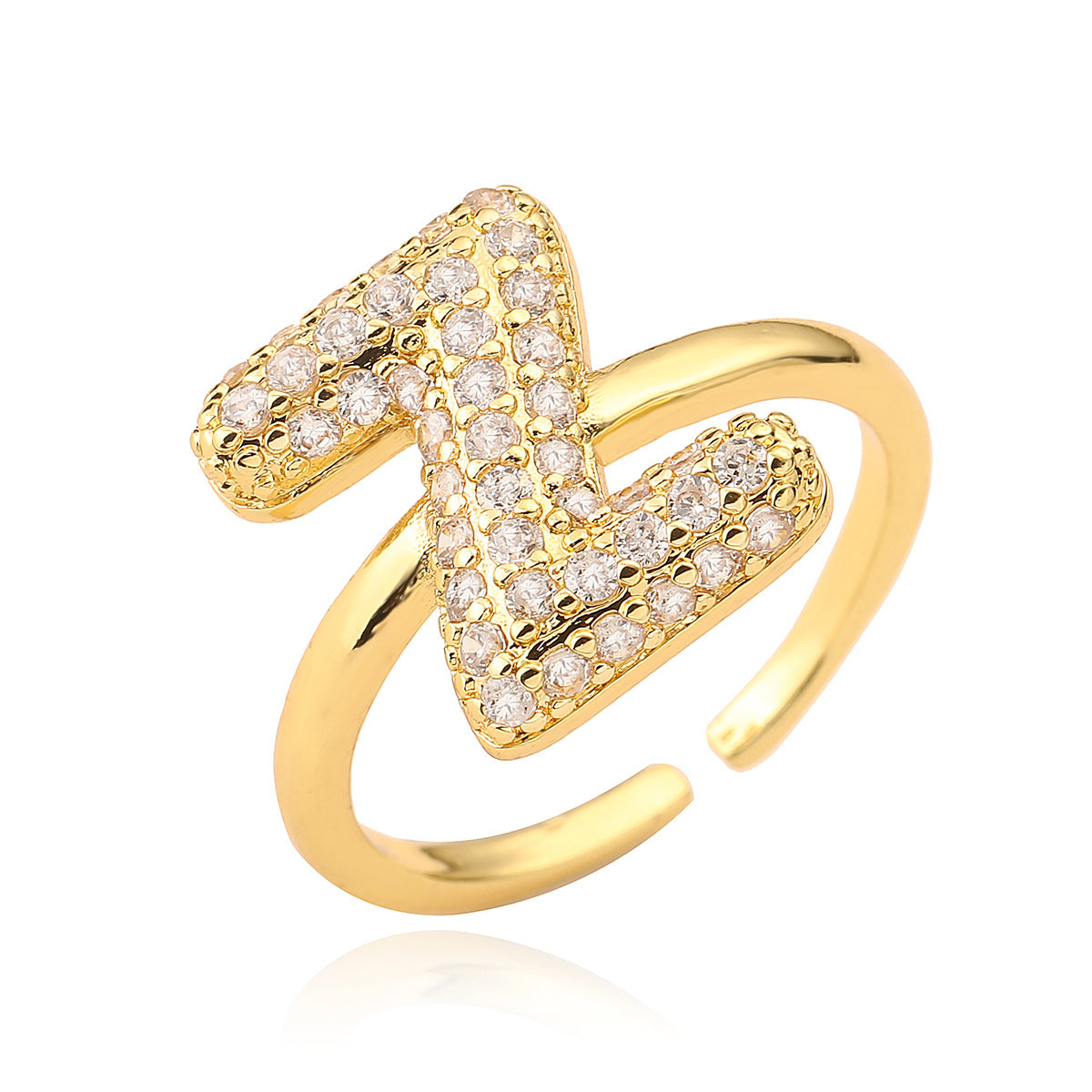 Anillo de cobre minimalista de forma geométrica con letras, chapado en oro de 18K y detalles de circonita para mujer