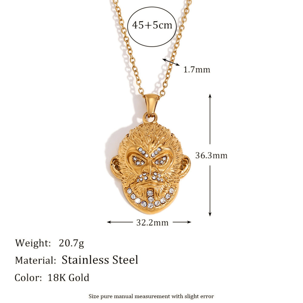 Collana da donna con ciondolo Wukong in acciaio inossidabile placcato oro 18 carati con mitologia nera, minimalista e geometrica
