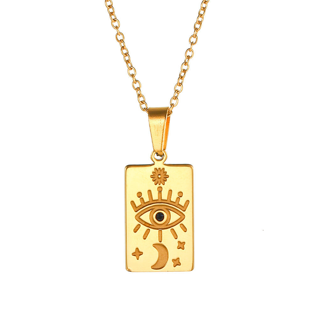 Minimalist Luxury Geometric Tarot Carved Pendant Titanium Steel Necklace Cable Chain