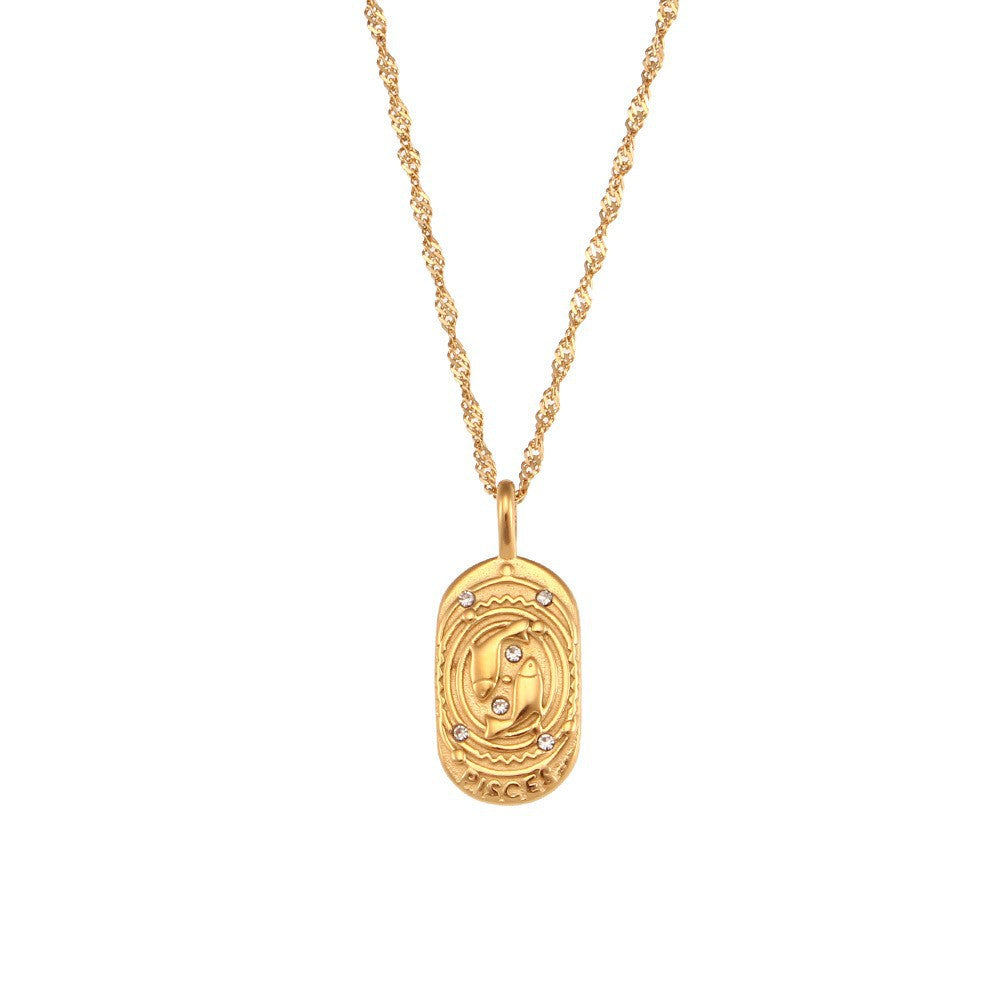 Collana con ciondolo a tema zodiacale in acciaio inossidabile placcato oro 18 carati e cordino regolabile da donna