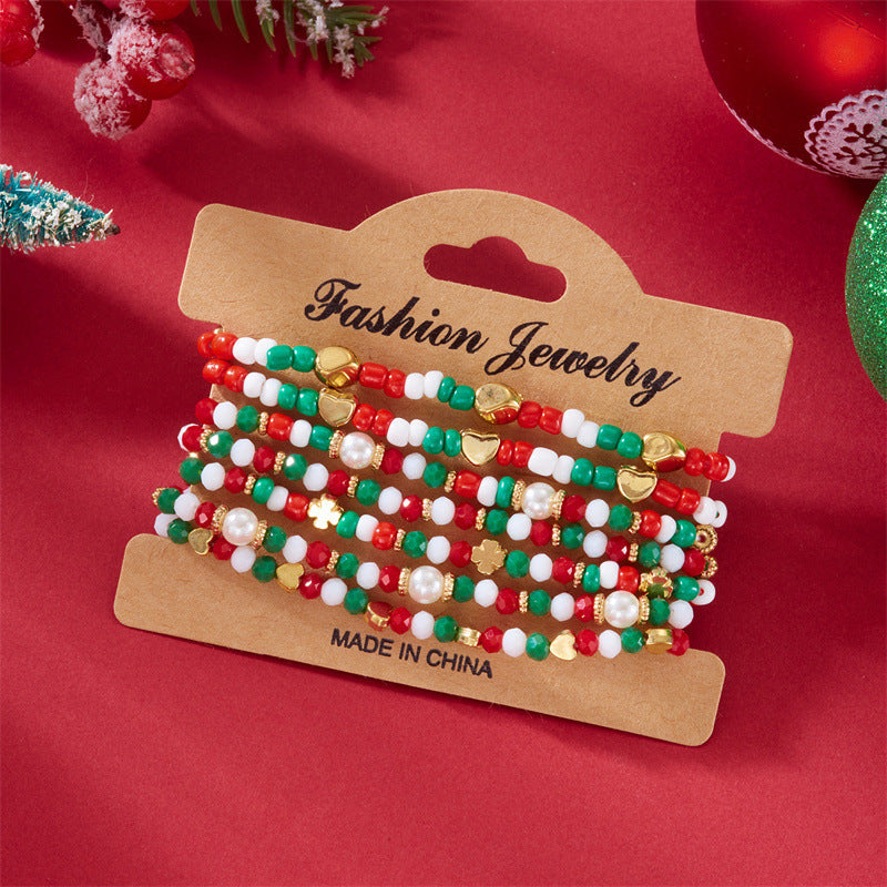 Casual Cartoon Alloy and Resin Beaded Bracelet with Santa Claus and Bell Charms