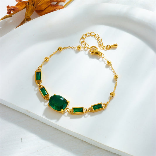 Pulsera de acero de titanio con eslabones cuadrados ovalados de geometría minimalista con incrustaciones de diamantes de imitación para mujer