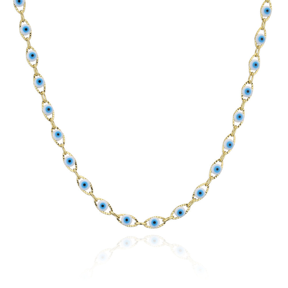 Geometric Drip Oil Brass Evil Eye Pendant Necklace for Women