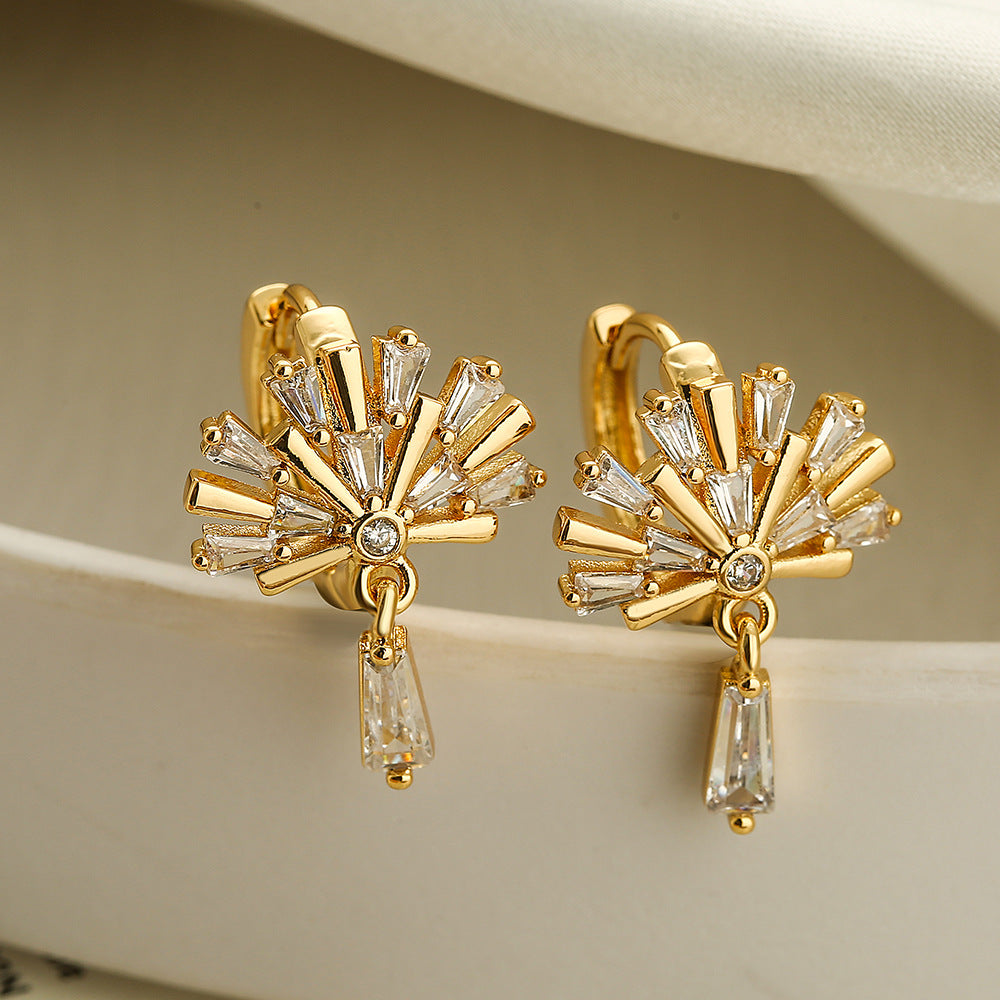Minimalist Geometric Butterfly and Swan Earrings in Copper with Real Gold Plating and Zircon Inlay for Women