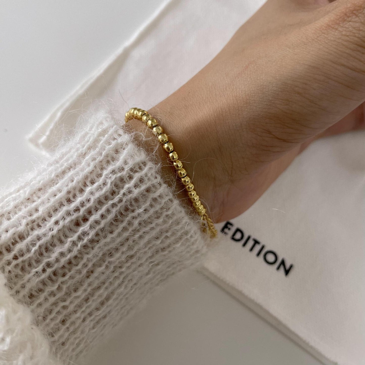 Minimalist 925 Sterling Silver Gold Plated Round Star Bead Bracelet for Women