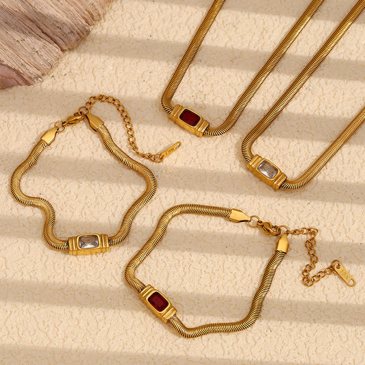 Collar de cadena de serpiente de acero inoxidable chapado en oro de 18 quilates con detalles de circonitas, estilo hip hop vintage, para mujer