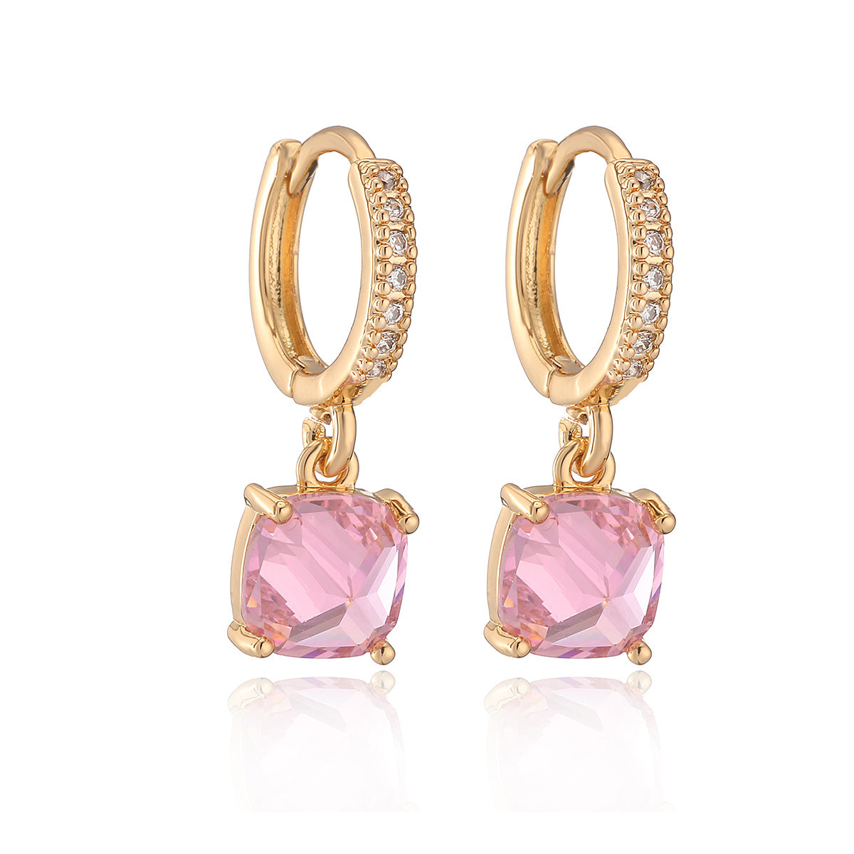 Orecchini geometrici minimalisti in rame con placcatura in oro vero e accenti in zirconia per donna