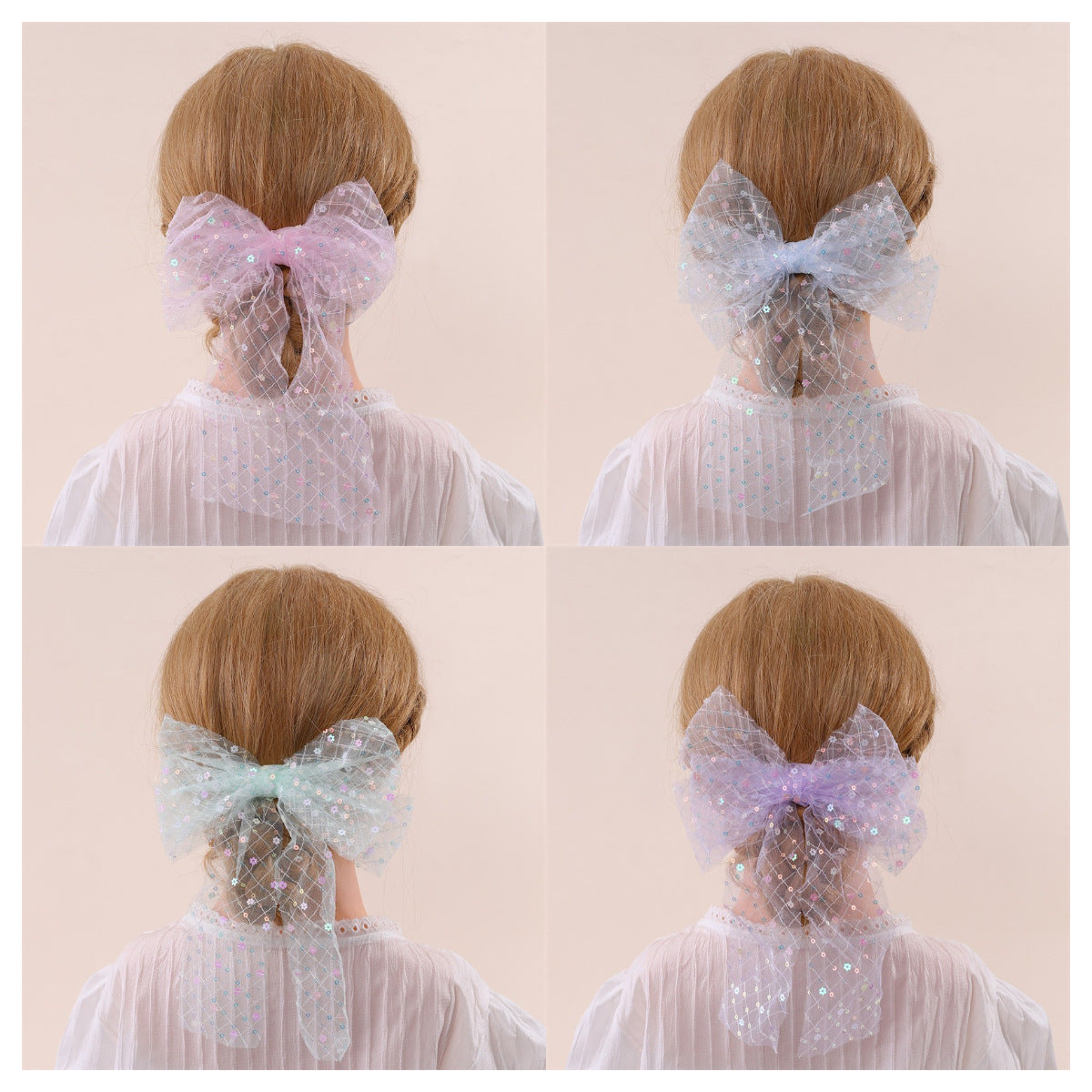 Fermaglio per Capelli a Farfalla Stile Naturale per Bambine con Rete in Tulle e Dettaglio Arricciato, Accessorio per Capelli con Molletta a Scatto