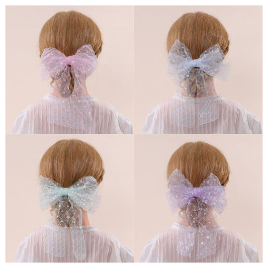Fermaglio per Capelli a Farfalla Stile Naturale per Bambine con Rete in Tulle e Dettaglio Arricciato, Accessorio per Capelli con Molletta a Scatto