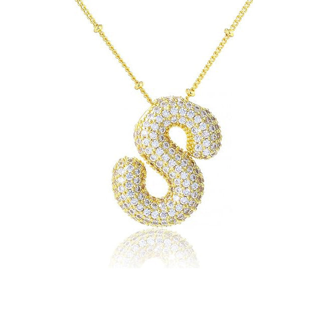 Fashion Plated Brass Letter Bubble Pendant Necklace for Women