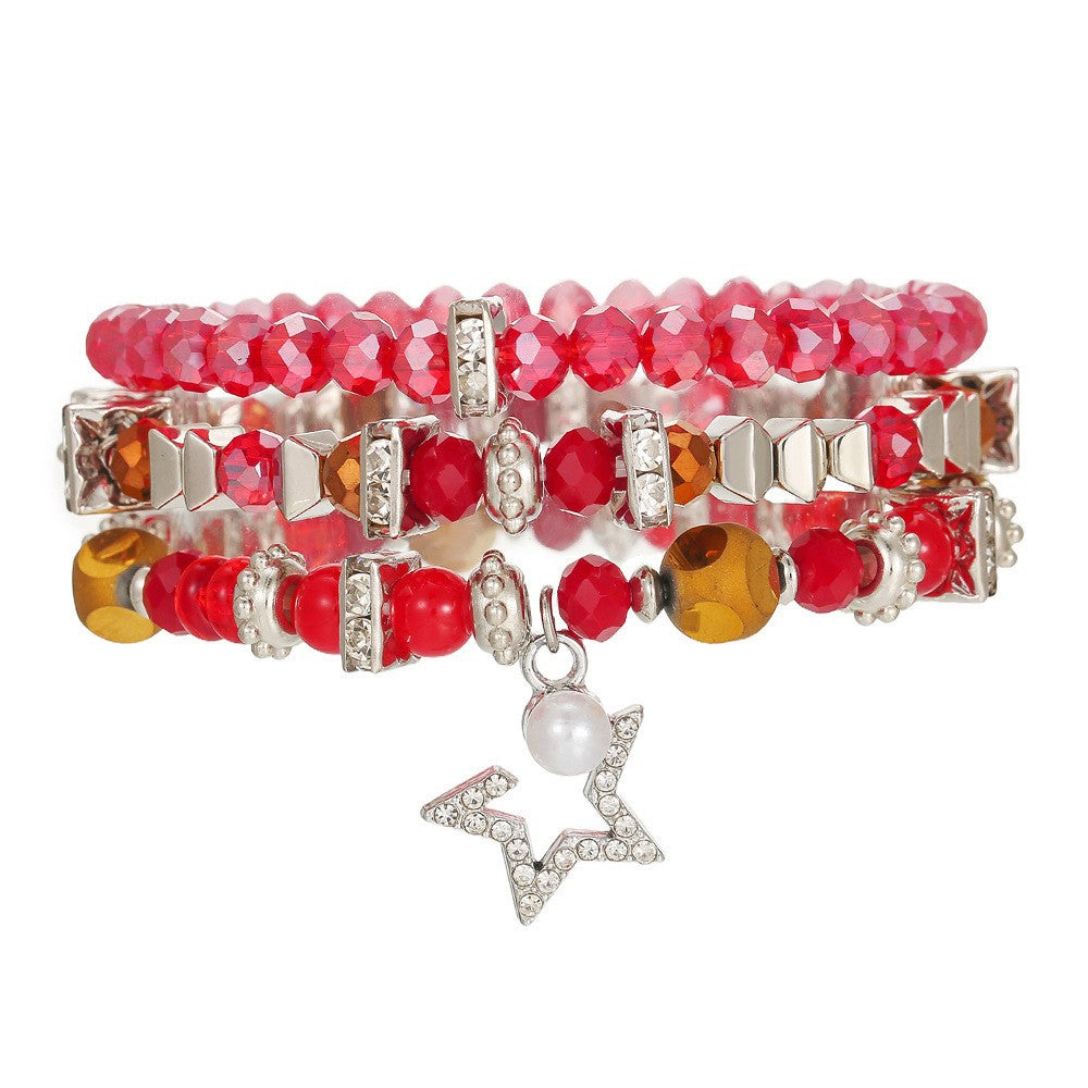 Bohemian Geometric Heart Round Alloy Pearl Rhinestone Bracelet for Women