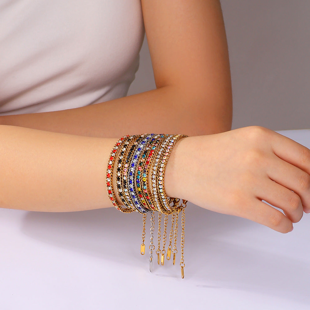 Bohemian Stainless Steel 18K Gold Plated Geometric Bracelet with Colorful Rhinestones Minimalist Women's Jewelry