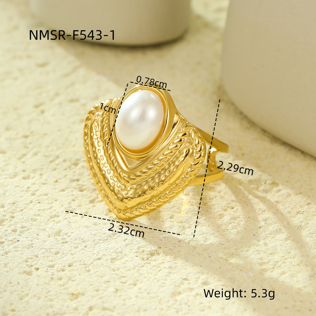 Minimalist Geometric Titanium Steel Ring with Pearl Inlay and 18K Gold Plating for Women