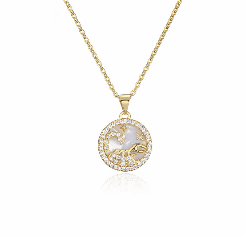 Minimalist Geometric Pendant Necklace with Gold-Plated Copper Base and Micro-Paved Colored Zirconia