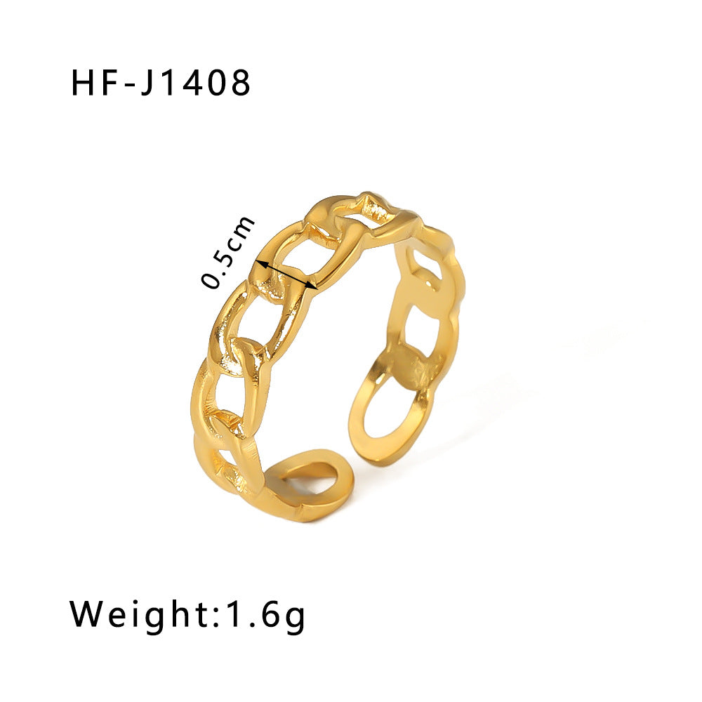 Minimalist Instagram Style Geometric Hollow Leaf and Floral Titanium Steel Ring with 18K Gold Plating for Women