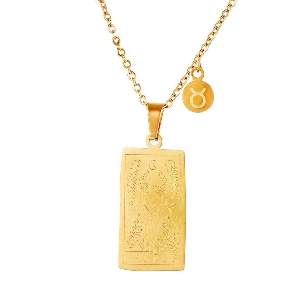Vintage Geometric Square Titanium Steel Necklace with Alloy Pendant on Ball Chain